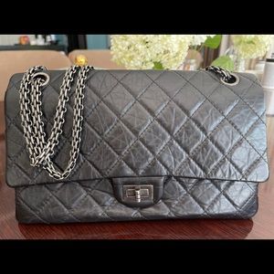 Chanel Reissue 2.55 black Flap Bag in silver hardware, aged Calfskin/